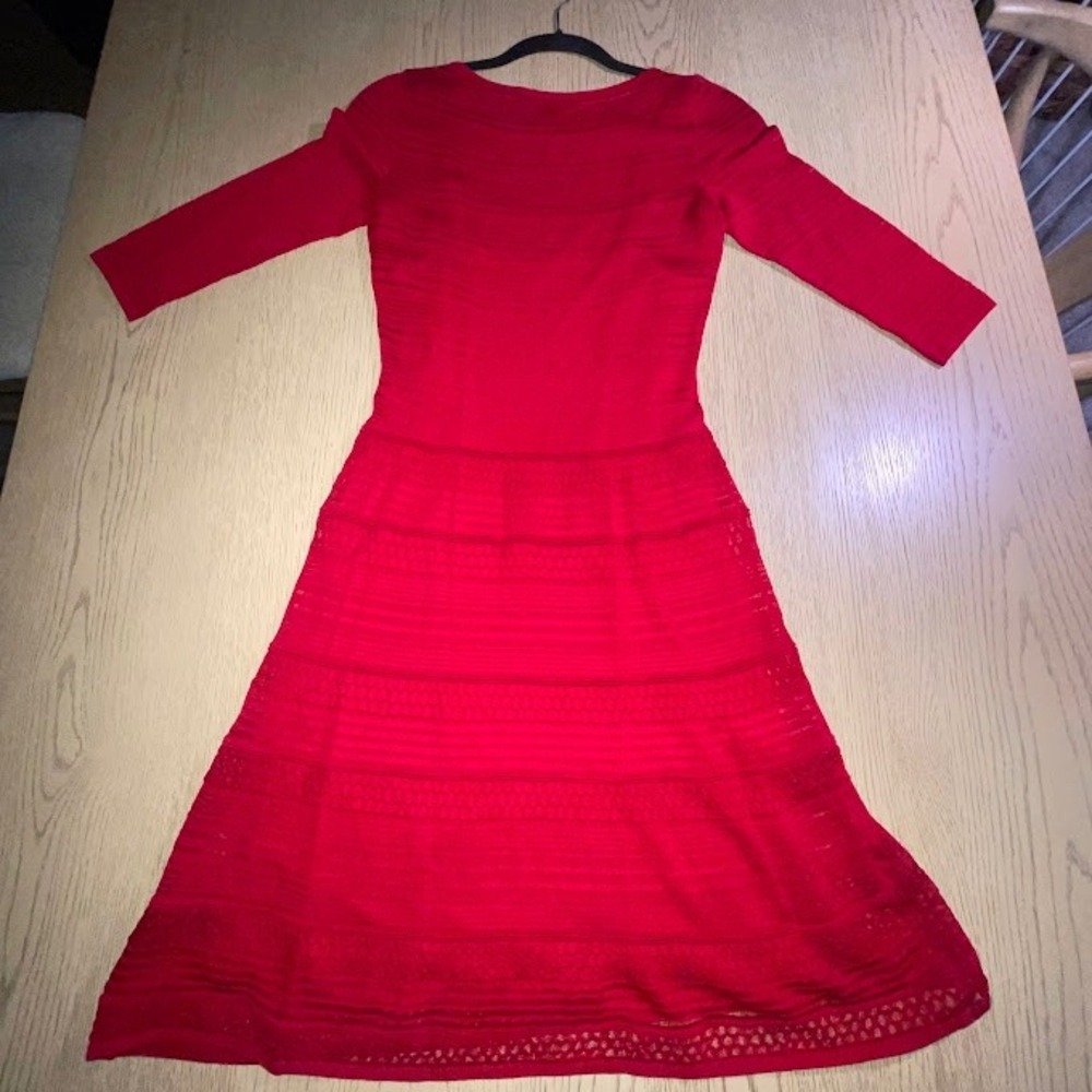 Lauren Ralph Lauren Red Knit Fit Flare Dress XS 3/4 Sleeve A Line
